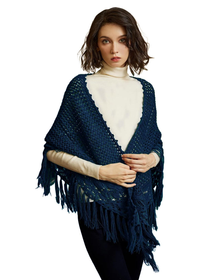 BEAUTELICATE Damen Gestricker Schal Stola Dreiecksschal Warm Hohl Stricken Cape Cardigan Elegantz Dr