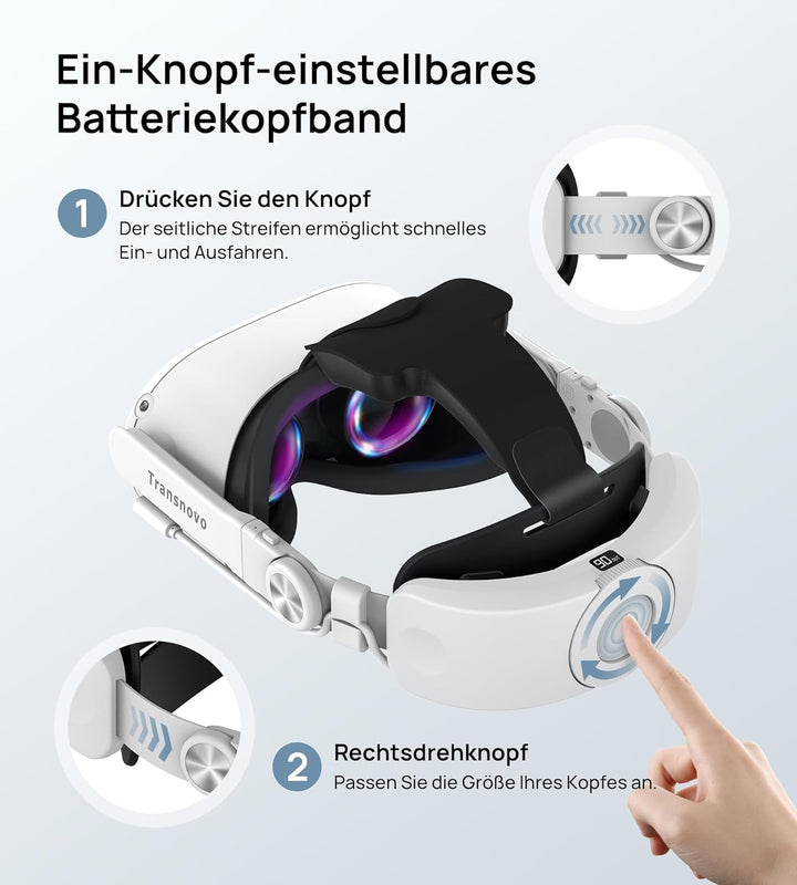 Elite Strap mit 6000mAh Akku kompatibel mit Meta/Oculus Quest 2 Zubehör, Komfort VR Kopfband Ersatz