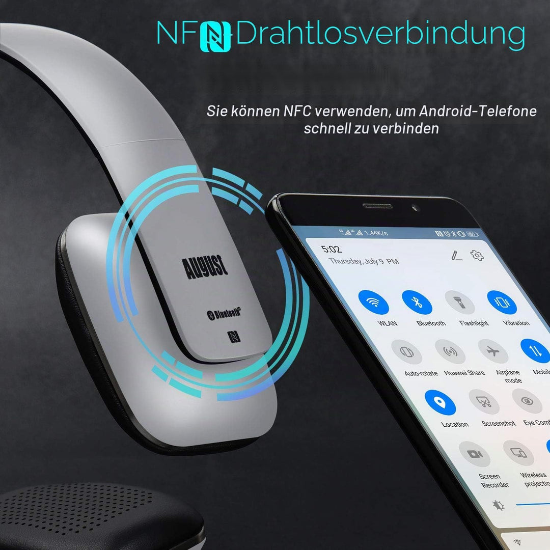 August EP636 - Bluetooth v4.1 NFC Kopfhörer - kabellose Bluetooth Stereo Kopfhörer mit Freisprechfun