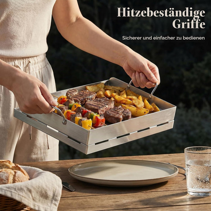 Plancha Grillplatte Edelstahl 47x32cm mit Fettrinne inkl.2 Spatel 40 x 30 x 0.2 cm, 40 x 30 x 0.2 cm