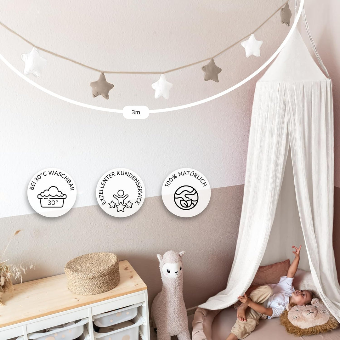 LILIMAUS Sternen Wimpelkette Stoff mit Goldapplikation in 12 Farben - Wimpelkette Kinderzimmer 100%