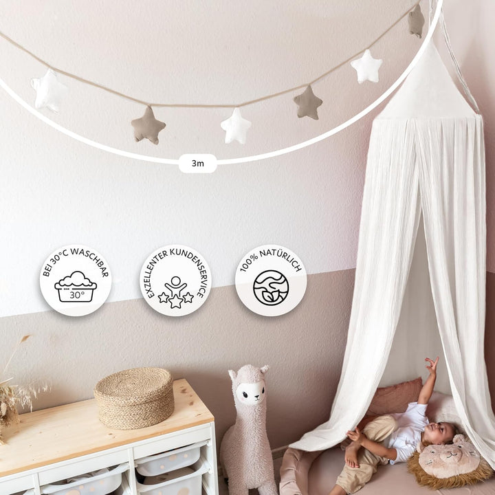 LILIMAUS Sternen Wimpelkette Stoff mit Goldapplikation in 12 Farben - Wimpelkette Kinderzimmer 100%