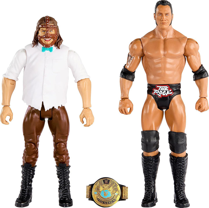 Mattel WWE The Rock vs Mankind Championship Showdown Actionfigur, 2er-Pack mit Championship, 15,2 cm