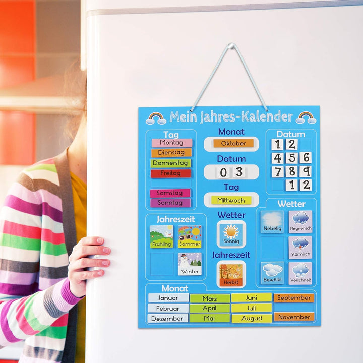 Navaris Kalender Tafel für Kinder - Lerntafel Jahreszeiten Uhr - Magnet Spiel Lernuhr - Kinderkalend