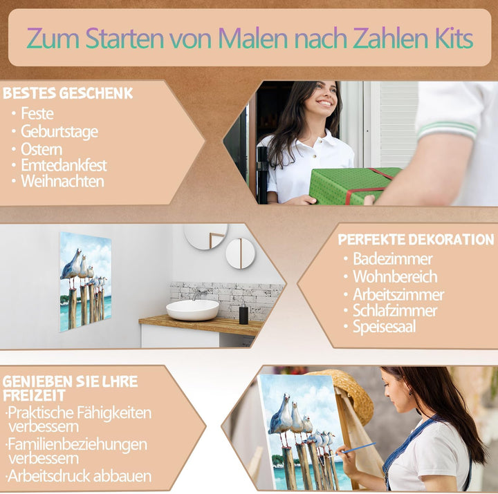 Malen Nach Zahlen möwe mit Rahmen, Malen Nach Zahlen Erwachsene Anfänger, Paint by Numbers Knitterfr