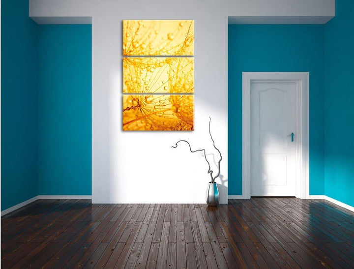 Pixxprint Pusteblumen Schirmflieger mit Tau 3-Teiler Leinwandbild 120x80 Bild auf Leinwand