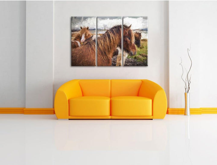 Pixxprint Herde aus Wildpferden als Leinwandbild/Grösse: 3Teilig (120x80) / Wandbild/Kunstdruck/fert