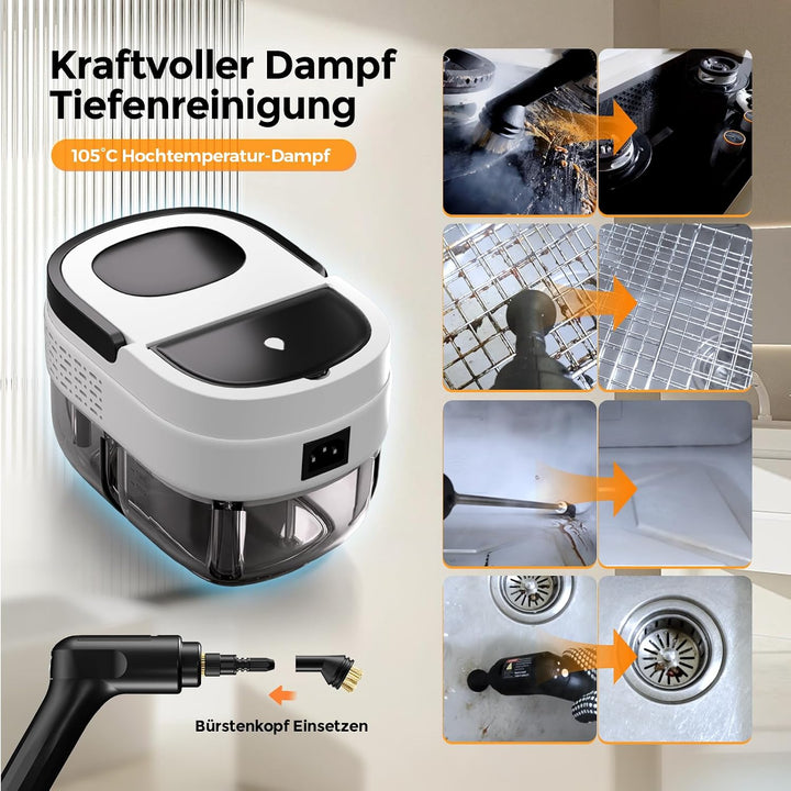 Dampfreiniger Handgerät, Tragbarer Hochdruck Dampfreiniger für Zuhause &amp; Auto, 3-Stufiger Griff, 15