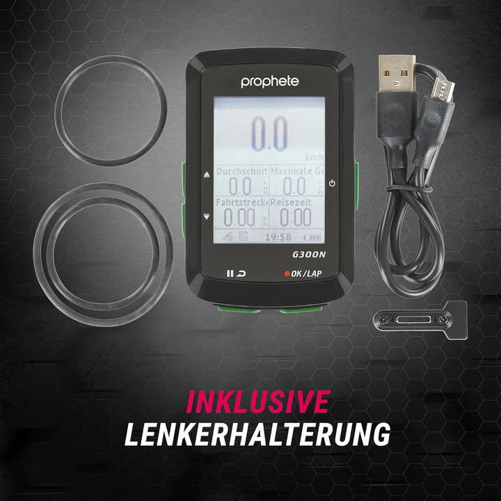 PROPHETE Fahrradcomputer GPS-Navigation, 14 Funktionen, Fahrradnavi, Wasserdicht IPX6, Beleuchtetes