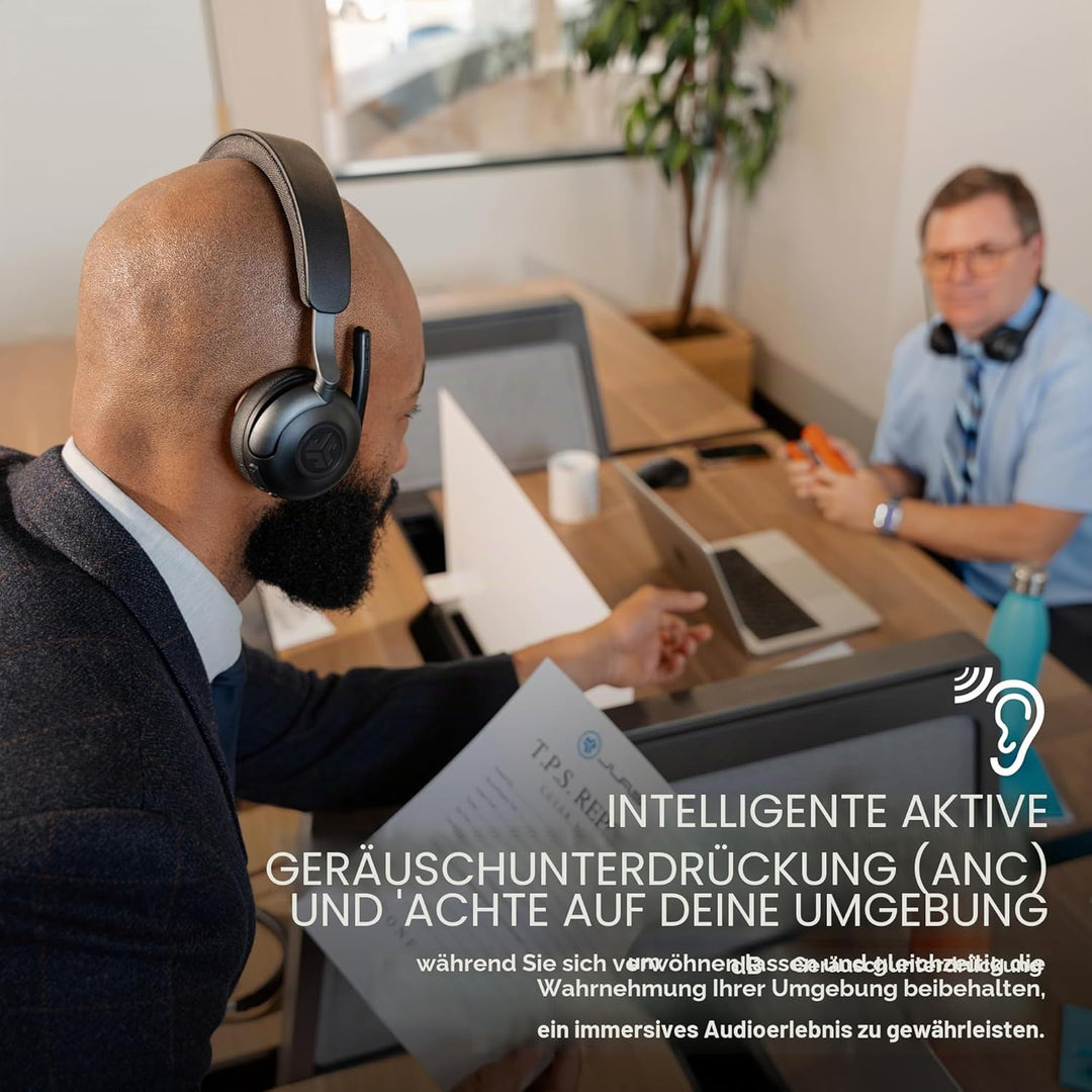 JLab Epic Work ANC Headset mit Mikrofon Bluetooth, Smart Active Noise Cancellation, 90+ Std. Akku, W