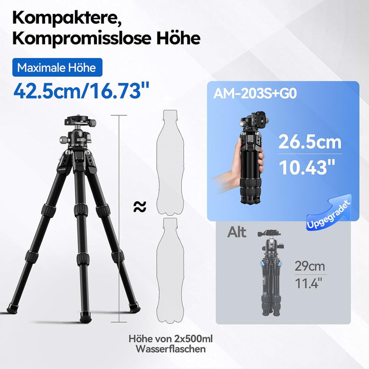 SIRUI AM-203S Mini-Stativ Aluminium Tischstativ mit Flacher Kugelkalotte, Klein mini Tripod Kompakt