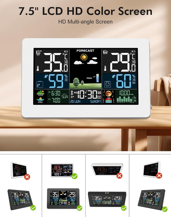 Wetterstation Funk mit Aussensensor, Farbdisplay, Wettervorhersage, Temperatur, Luftfeuchtigkeit, We