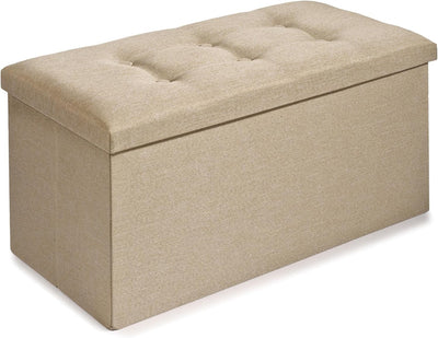 CelinaTex Falthocker XL 76 x 38 x 38 cm beige Sitzbank mit Stauraum Truhe faltbar mit Deckel gepolst