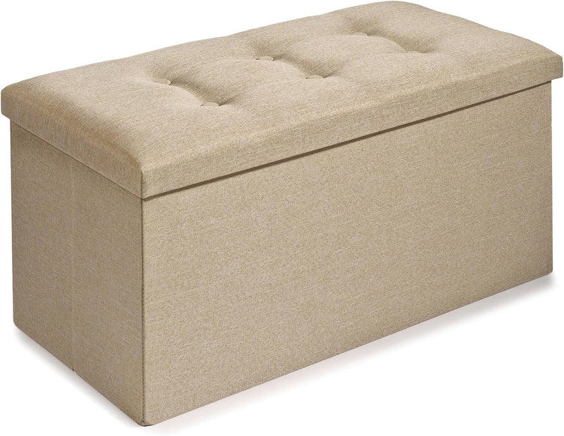 CelinaTex Falthocker XL 76 x 38 x 38 cm beige Sitzbank mit Stauraum Truhe faltbar mit Deckel gepolst