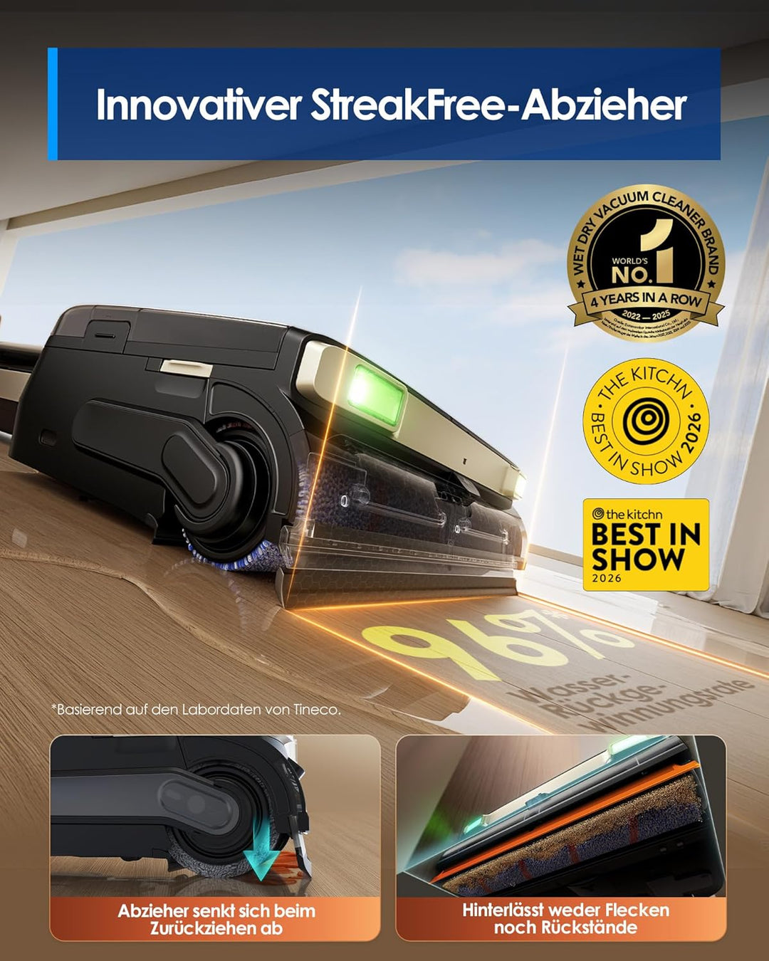 Tineco Floor ONE S9 Master Nass Trockensauger, StreakFree-Abzieher, ThermoBlast-Tech, 9,9 cm Superfl