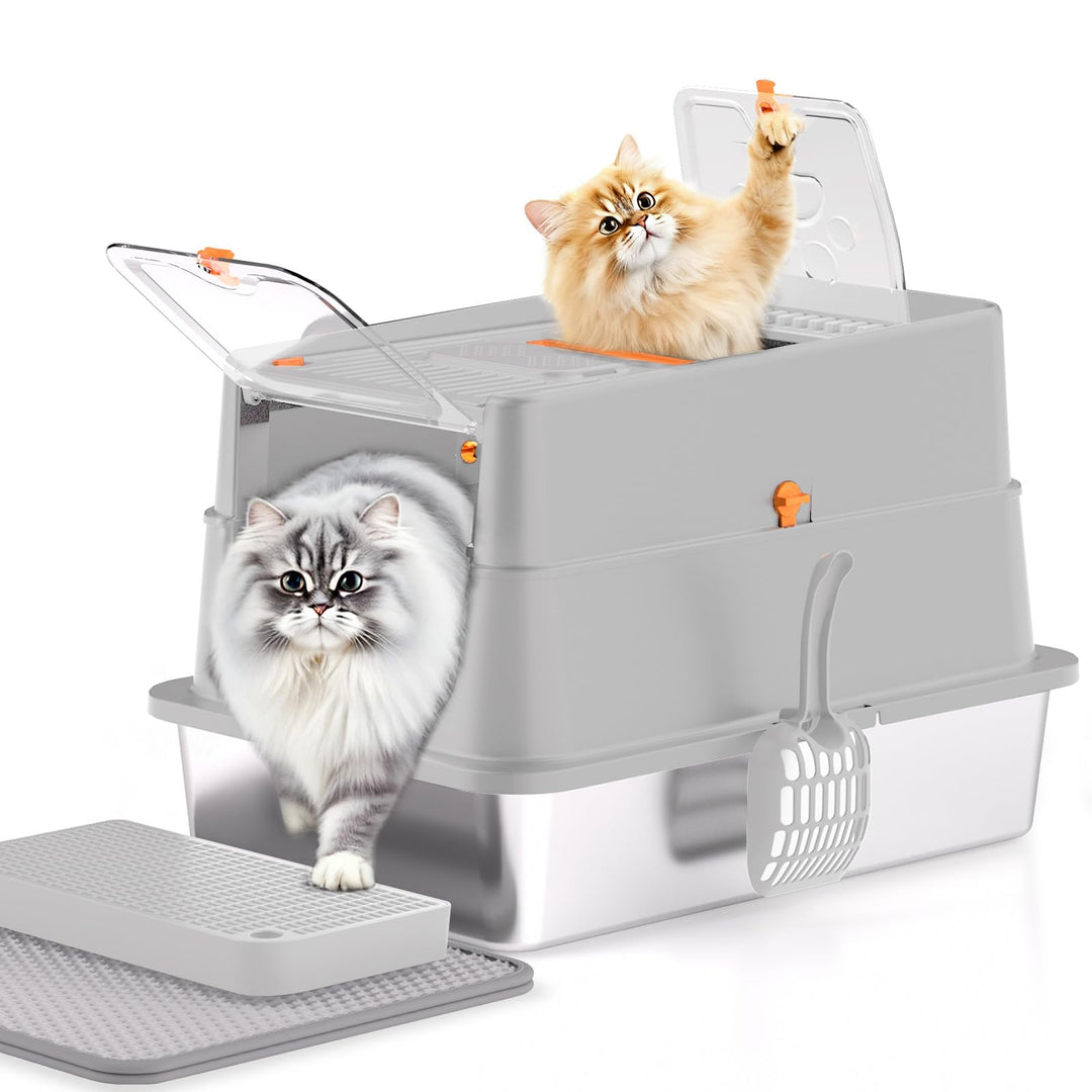 Katzentoilette aus Edelstahl, XXL geschlossene Katzentoilette mit Deckel, leicht zu reinigen, hochse