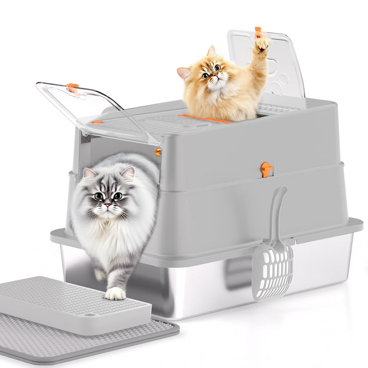 Katzentoilette aus Edelstahl, XXL geschlossene Katzentoilette mit Deckel, leicht zu reinigen, hochse