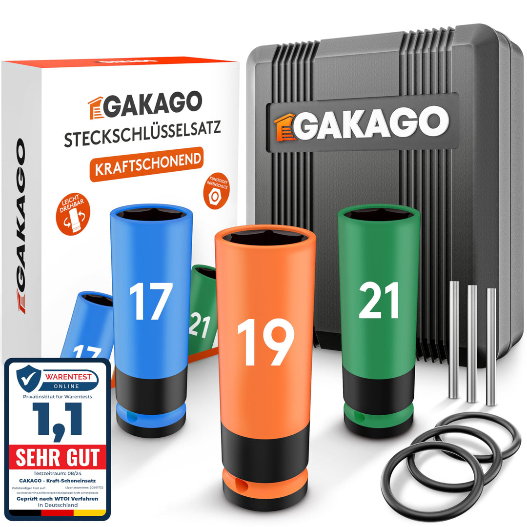 Gakago Kraft-Schoneinsatz - 17mm 19mm 21mm Radschrauben Nuss Set mit Kunststoff-Felgenschutz - 1/2 Z