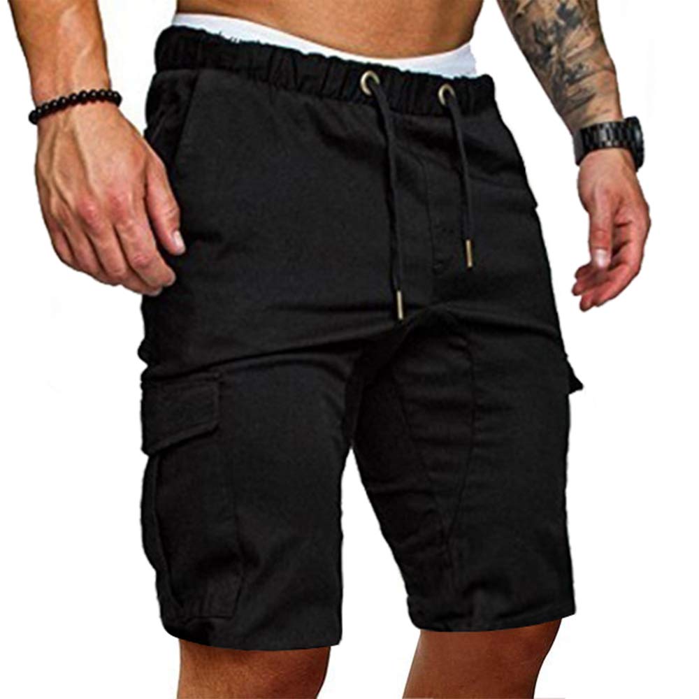 Herren Shorts Sommer Chino Jeans Kurze Hosen Stretch Jogger Cargo Shorts Slim-Fit M 175schwarz, M 17