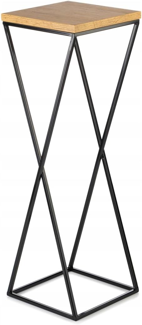 Pflanzenständer Metall 70 cm Hoch - Stabiler und Fester Blumenhocker mit Eiche Optik MDF-Platte auf