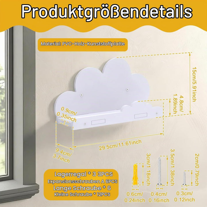 3 Stück Wolkenregal 29,5x9,4x15CM Weiss Wandregal Kinderzimmer Bücherregal Kinder Wand Kinderbücherr