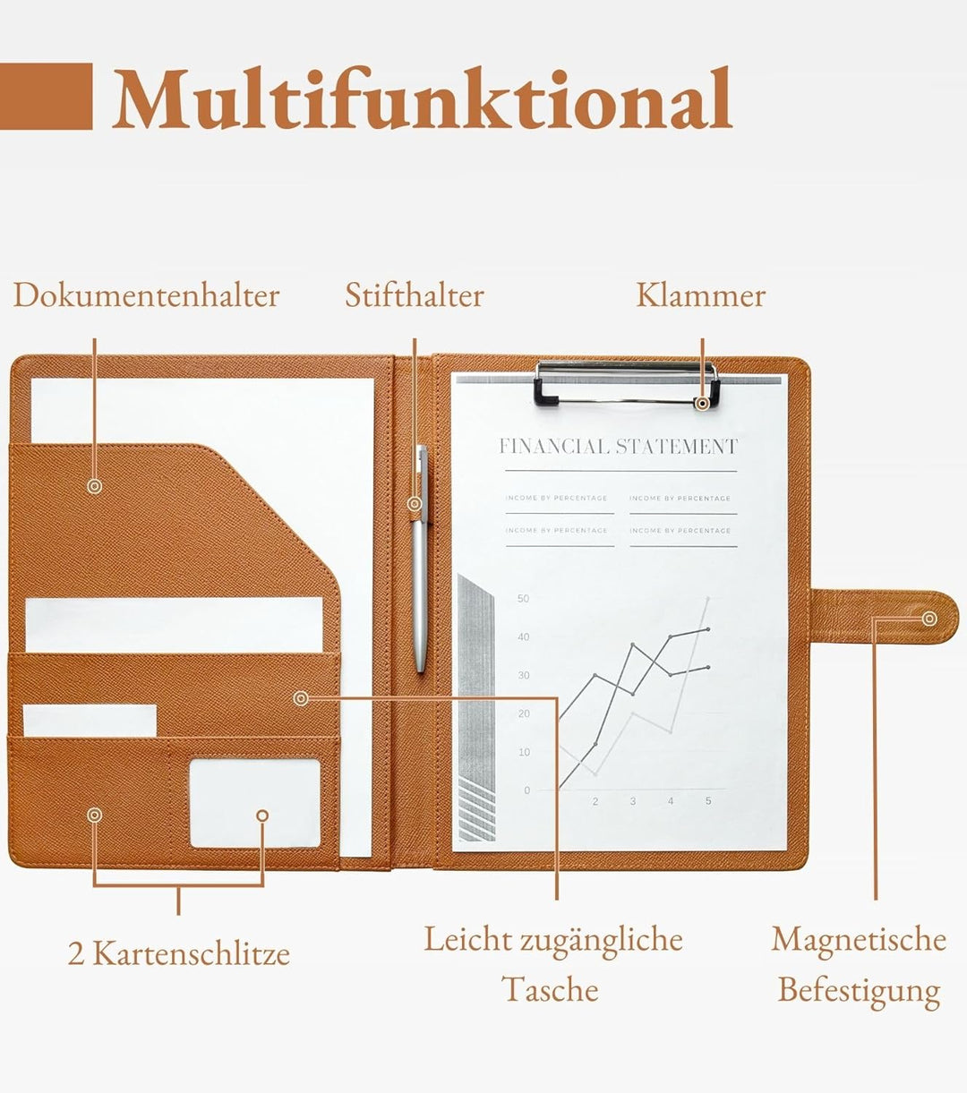 Mymazn Klemmbrett A4 mit Deckel, Mappe A4 Schreibmappe Klemmbrettmappe, PU-Leder Konferenzmappe A4 m