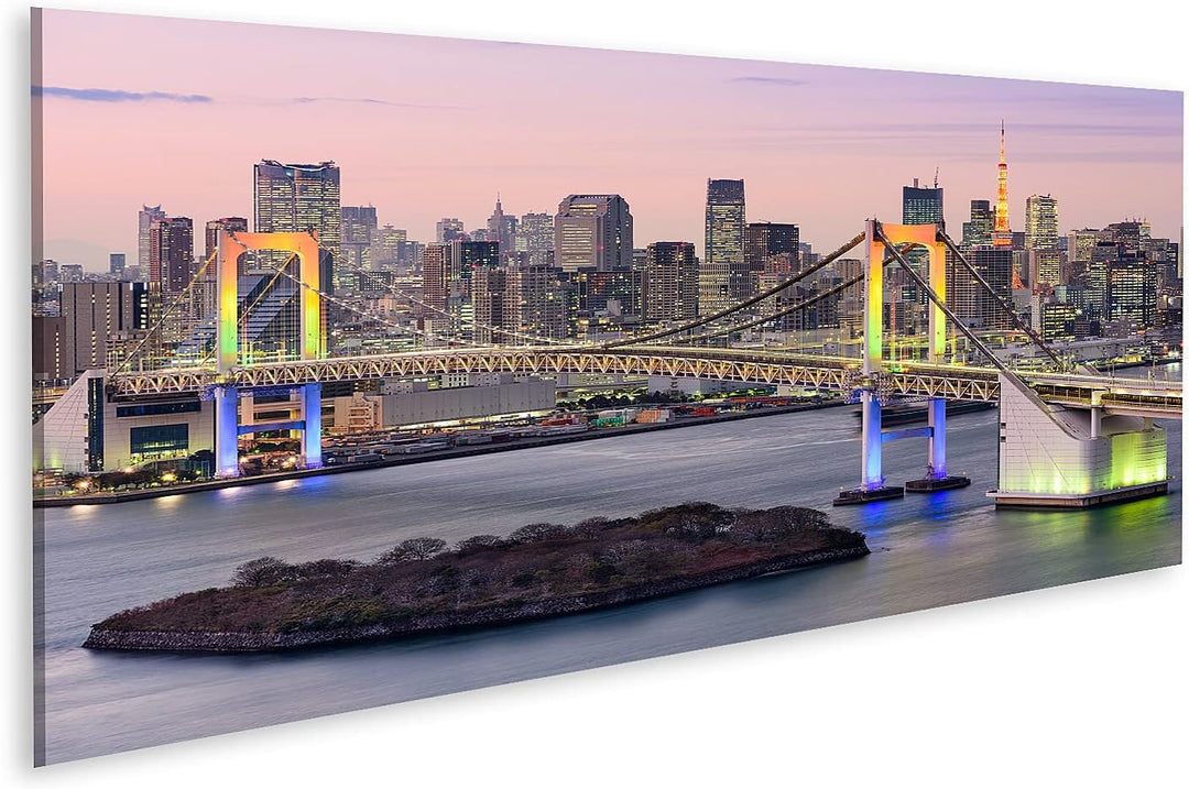 islandburner Bild auf Leinwand Tokyo Bay Skyline Japan Regenbogenbrücke Turm Bilder Wandbilder Poste