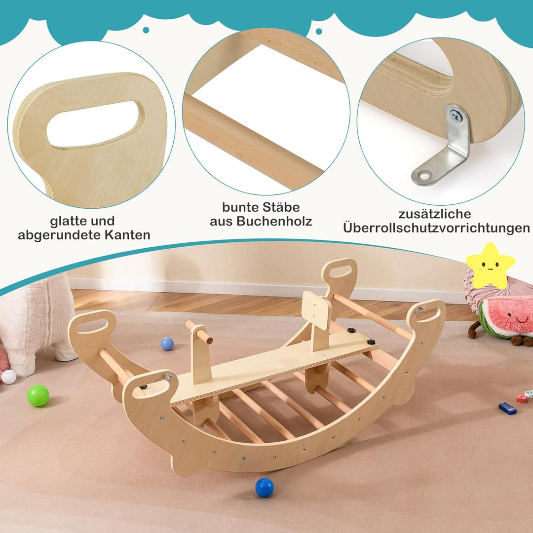 COSTWAY Kletterbogen, mit abnehmbarem Sitz, 4 in 1 Klettergerüst Indoor zum Wippen, Schaukeln, Klett