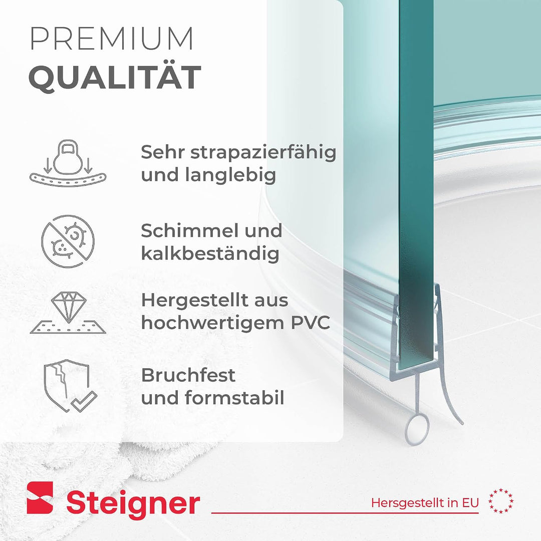 STEIGNER Duschdichtung, 120cm, Glasstärke 6/7/ 8 mm, Gebogene PVC Ersatzdichtung für Runddusche, UK0