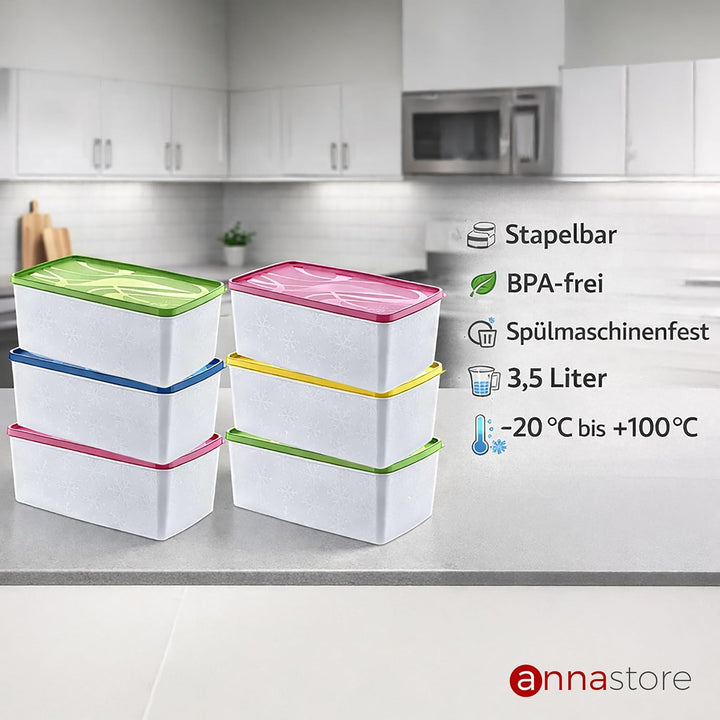 Annastore 6 x hochwertige Tiefkühldosen von -20°C bis + 100°C - Gefrierdosen - Luftdicht - Tiefkühlb