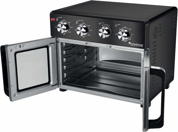 TurboTronic digitaler Heissluftofen - XXL 32 Liter mit Drehspiess für Hähnchen 4in1 Mini Backofen &