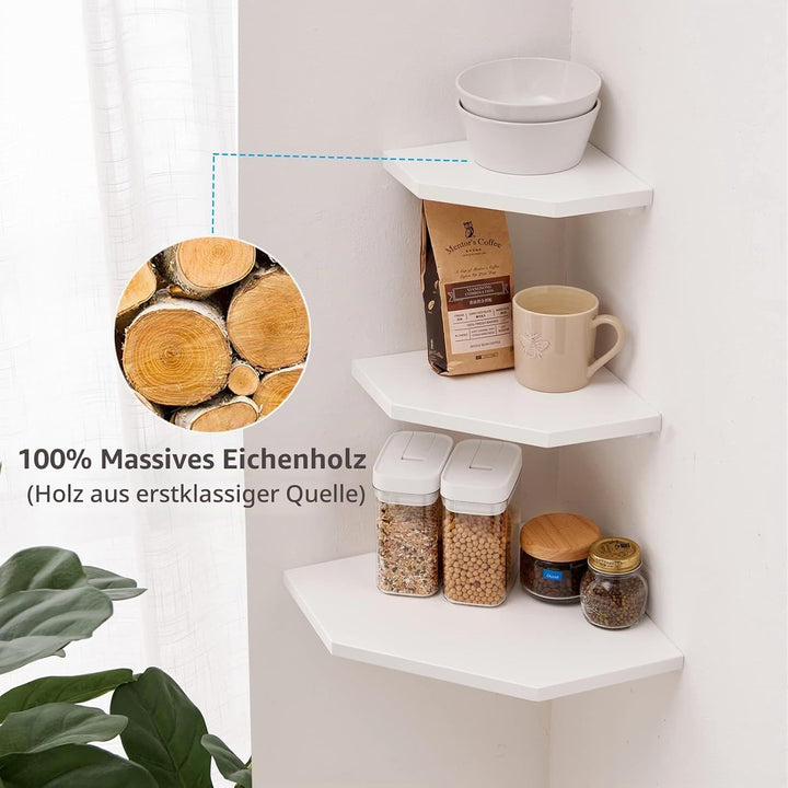 Eckregal Hängend Weiss, 2er-Set Eiche Massivholz Eckregal Wandregal Holz Vintage Landhausstil Regal