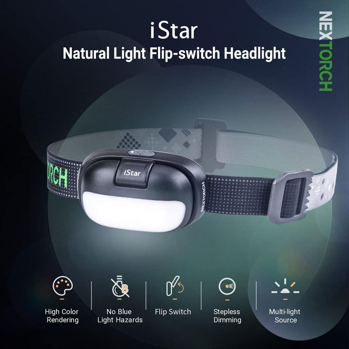 NEXTORCH LED-Stirnlampe, wiederaufladbar, 450 Lumen, weiss, rot, kompakt, leicht, für Outdoor, Campi