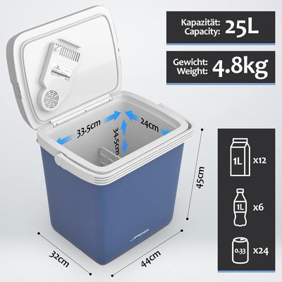 Jago® Kühlbox - 20/25/40L, Griff, 12/220V, Auto, Steckdose, Kühl-, Warmhaltefunktion, Blau/Anthrazit