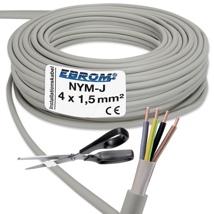 EBROM NYM-J 4x1,5 mm² - Mantelleitung - Installationskabel - Feuchtraumkabel - grau - Auswahl in 1 M