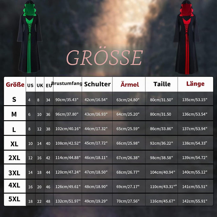 FSUJWOA Frauen Halloween Kostüme für Erwachsene mittelalterlich Kapuze Maxi Kleid für Frauen Mode Ro
