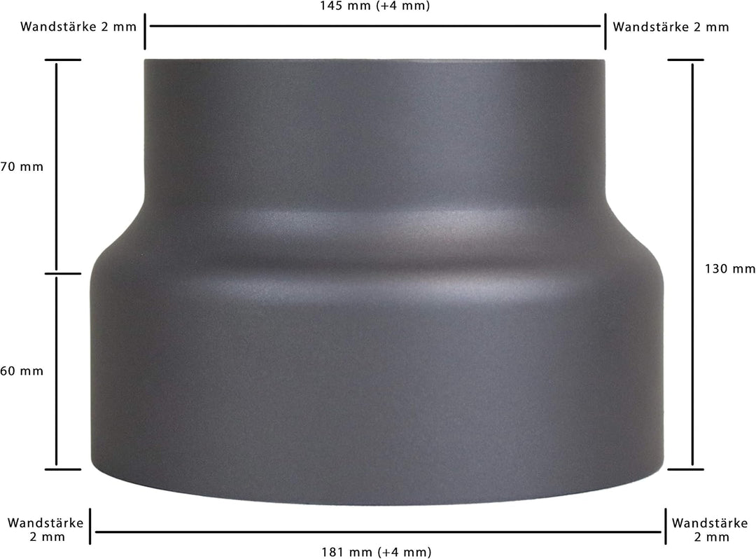 LANZZAS Ofenrohr Reduzierung von 180 mm auf 150 mm, Farbe: gussgrau (im Durchmesser Ø 150 mm) - weit