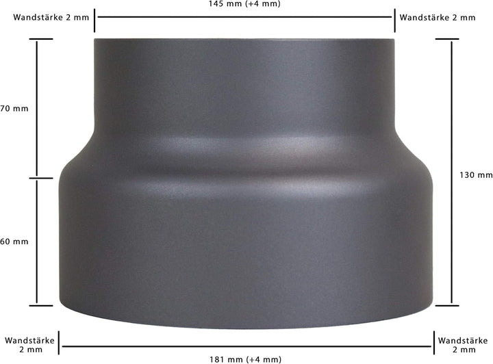LANZZAS Ofenrohr Reduzierung von 180 mm auf 150 mm, Farbe: gussgrau (im Durchmesser Ø 150 mm) - weit