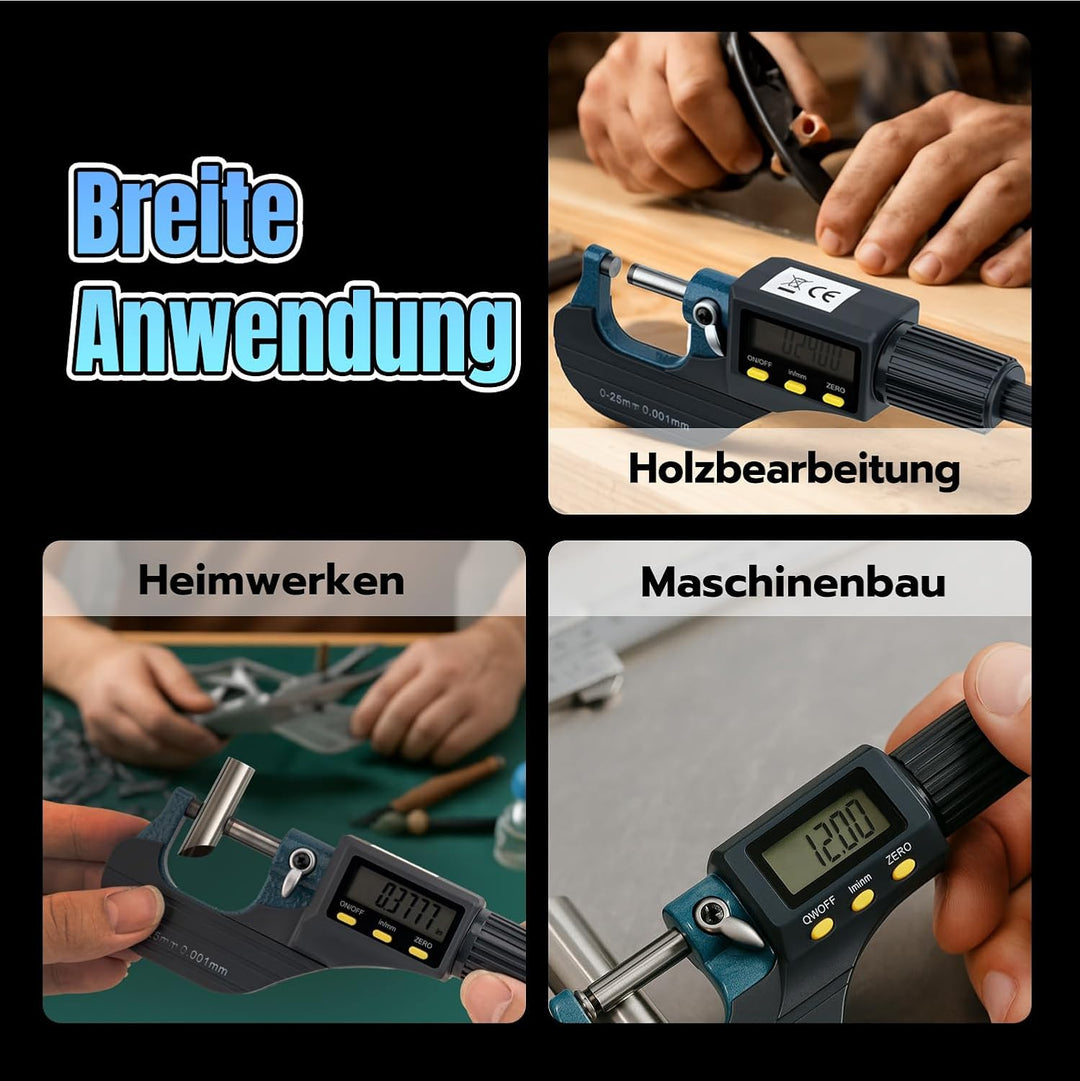 Digitales Mikrometer 0-25mm, LCD Bügelmessschraube Elektronische Aussendurchmesser Messschraube mit
