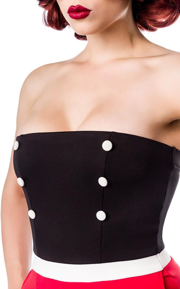 Sexy Retro Jersey Body Vintage Look Rockabilly Pin Up Schwarz Rot Weiss 50er 50s, Farbe:Schwarz/Rot/