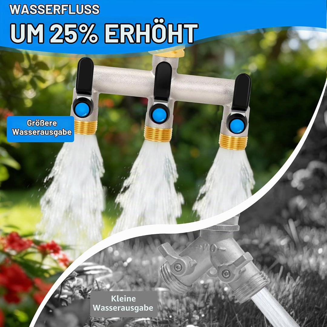 3-Wege Verteiler [Grosser Durchfluss], 3/4 Zoll Wasserhahn Wasserverteiler aus Vernickeltem Messing,