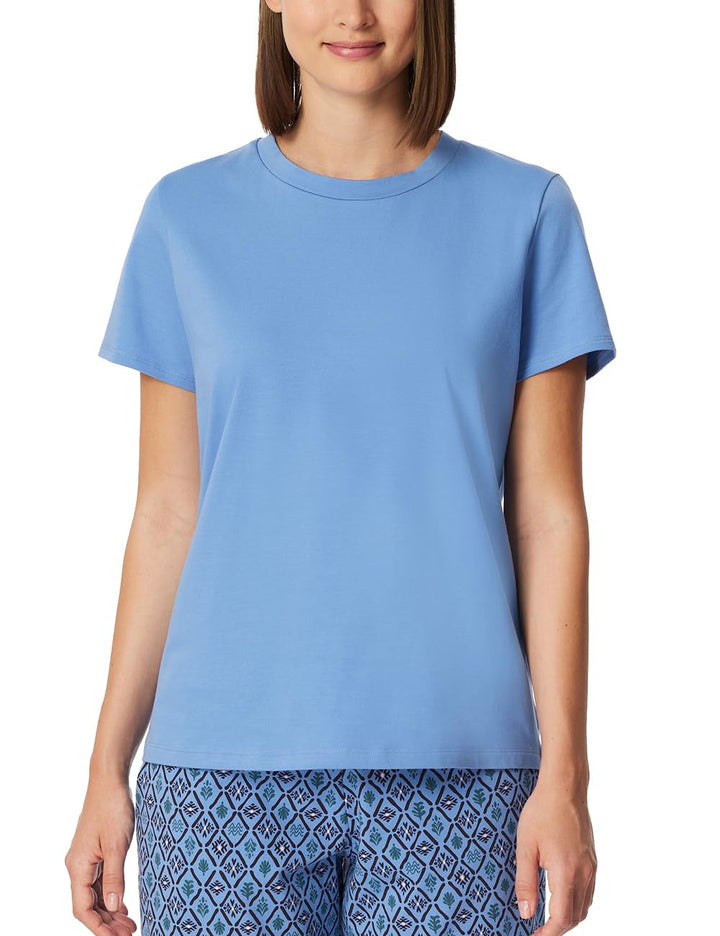 Schiesser Damen Schlafshirt Kurzarm Baumwolle - Mix + Relax Pyjamaoberteil (1er Pack) 34 Aqua_183659