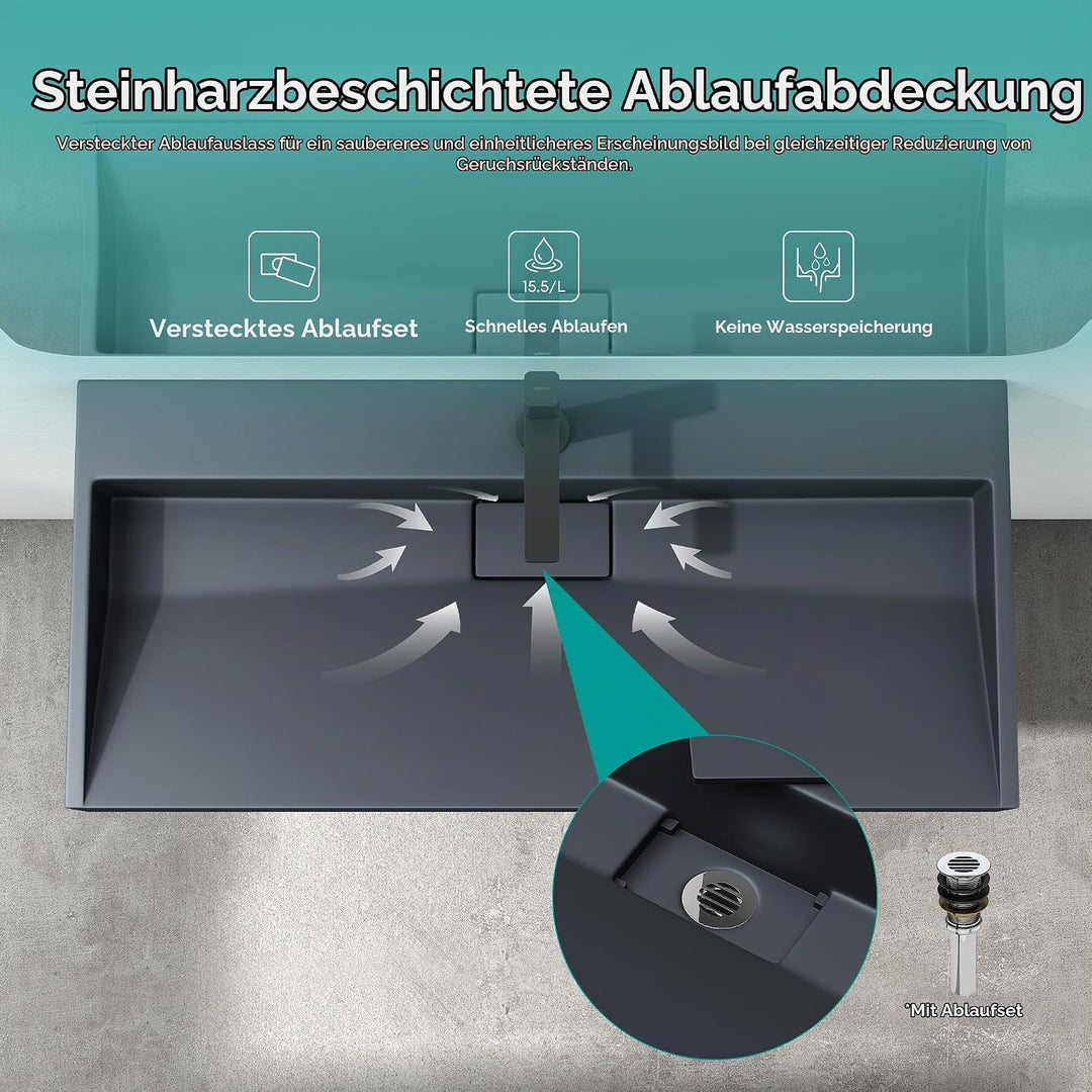Mai &amp; Mai Waschbecken Matt Anthrazit Aufsatzwaschbecken Hängewaschtisch inkl. Ablaufgarnitur Mineral
