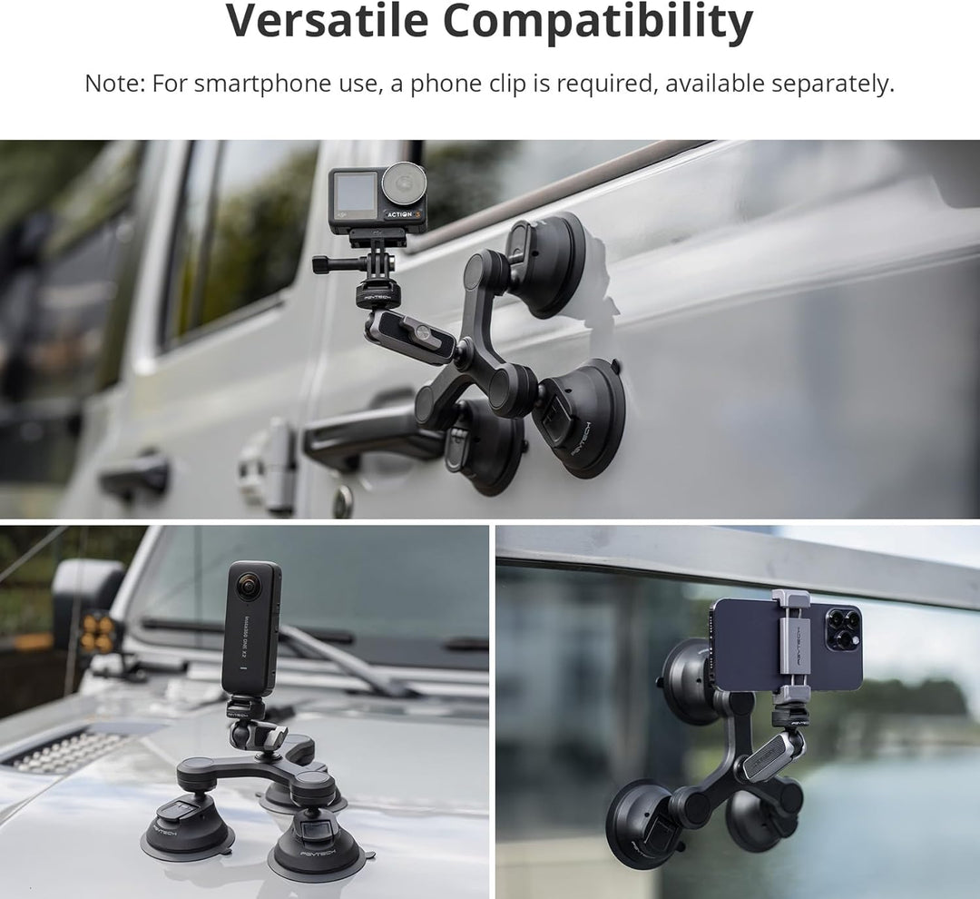 PGYTECH CapLock Dreifach-Saughalterung für DJI OSMO Action 4/3/2, Gopro Hero 12/11/10/9 mit 1/4"-20