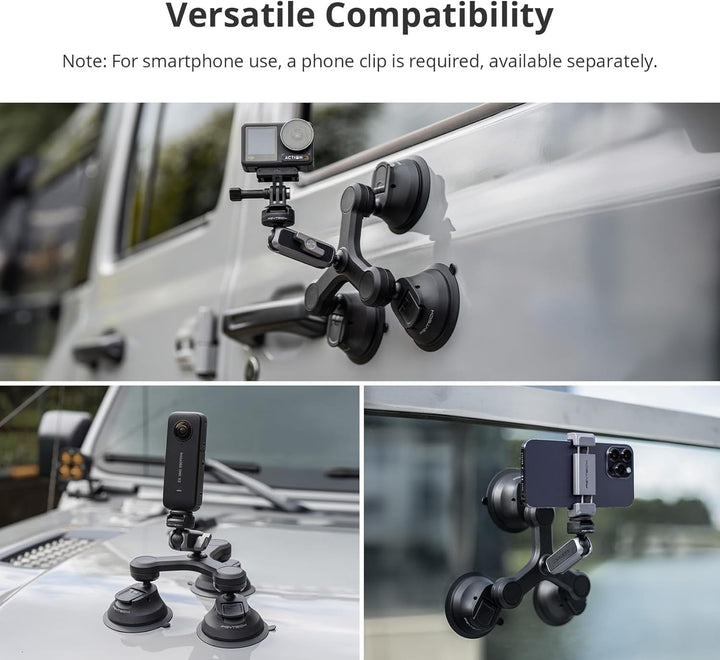 PGYTECH CapLock Dreifach-Saughalterung für DJI OSMO Action 4/3/2, Gopro Hero 12/11/10/9 mit 1/4"-20