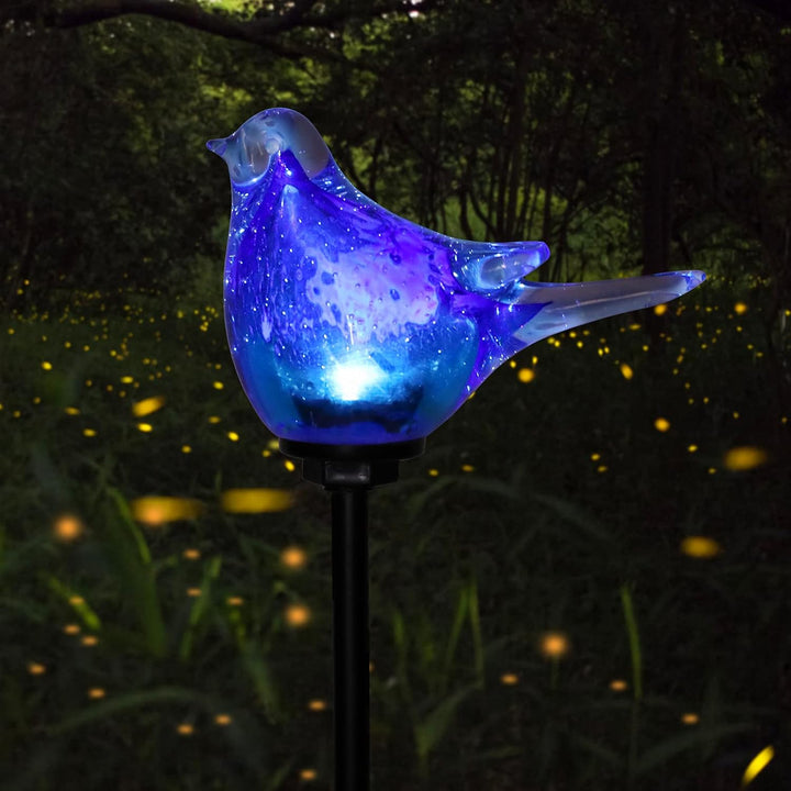 Afirst Solar Bluebird Gartenstecker – mundgeblasenes Glas Dekorative Garten Wegeleuchten Outdoor Was