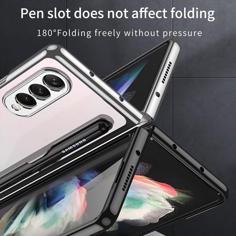 COQUE Samsung Galaxy Z Fold 3 Case Cover/Gorgeous Shiny Side Transparent Shell with Stylus Slot,Fold