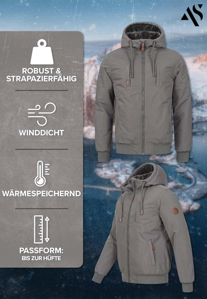 ALESSANDRO SALVARINI Herren Winterjacke (S-3XL) mit Kapuze - Teddyfleece innen komplett, Winddicht,