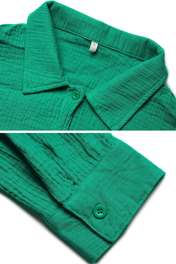 VEVESMUNDO Damen Sommer Musselin Bluse Hemd und Shorts Zweiteiler Set Baumwolle Strand Outfit Set Gr
