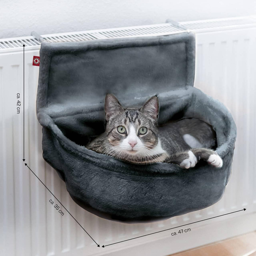 CanadianCat Company | Katzen Kuschelsack für Heizkörper | Anthrazit | Liegemulde mit verstellbaren B